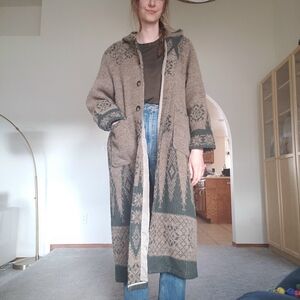 Vintage Woolrich Wool Hooded Tan and Olive Maxi Coat Duster Size Large